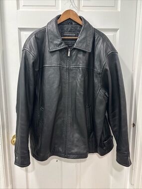 Preswick & Moore Men’s Black Leather Jacket Size 2XL Lined Heavyweight EUC